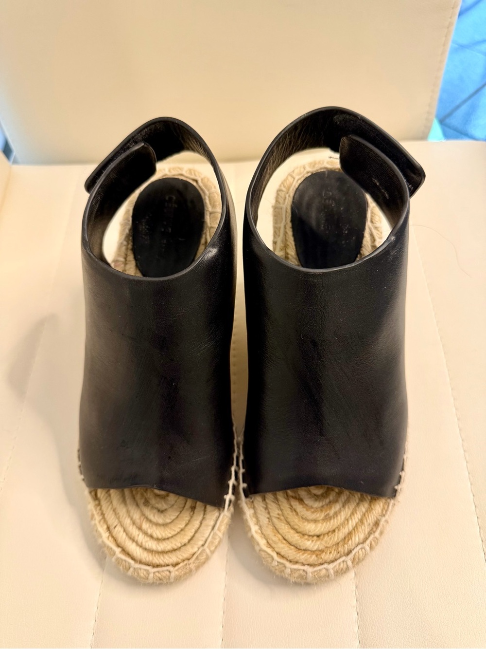 Black Leather Espadrille Mules
